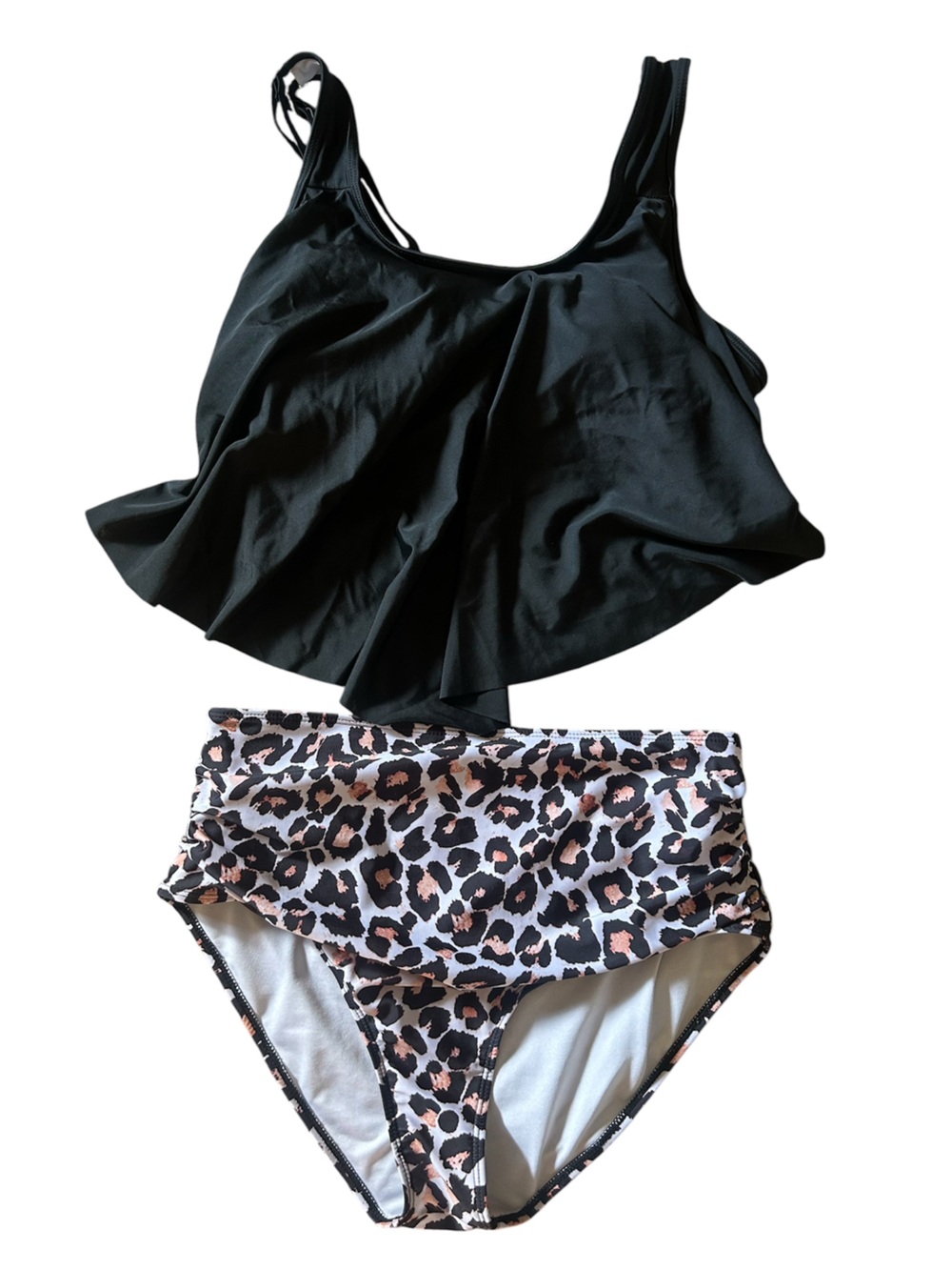 Leopard Print & Black Womens 2 Piece Swim Set High Waist Bathing Suite XL